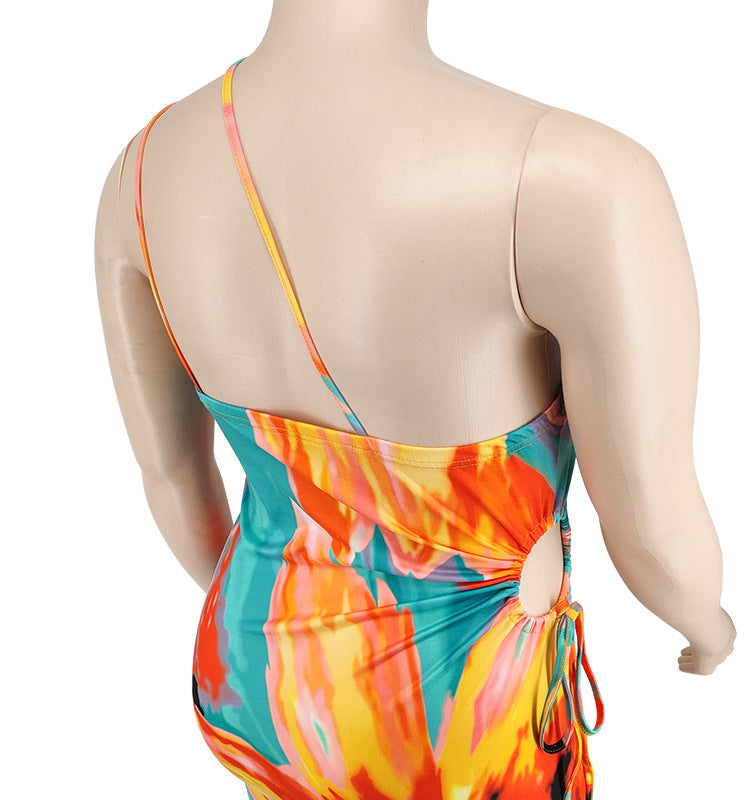 Plus Size Women's Summer Sexy Printed Strap Low Back Slim Dress 16