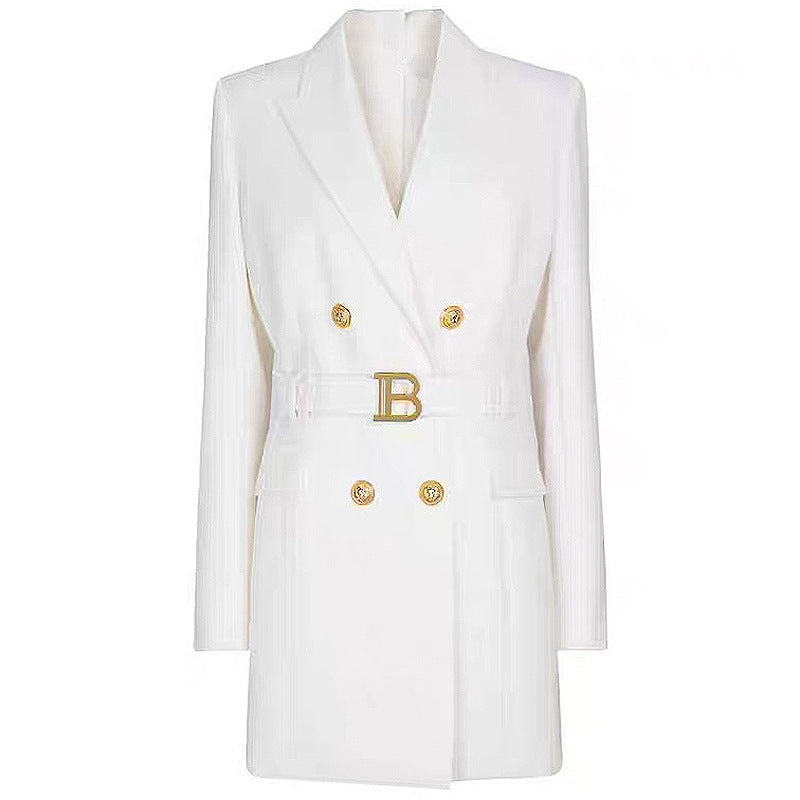 Spring Autumn Fashion Solid Color Slim Belt Long Sleeve Slim Chic Career Suit Dress 27