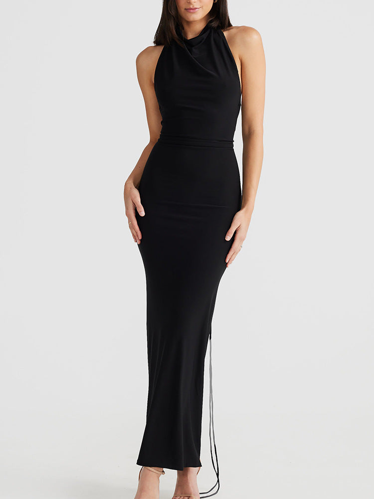 Women's Halter Neck Sexy Low Back Sleeveless Long Dress 5