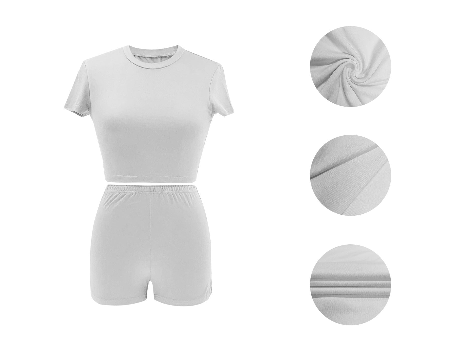 Women Summer Solid Crop Top Shorts Two-Piece Set 21