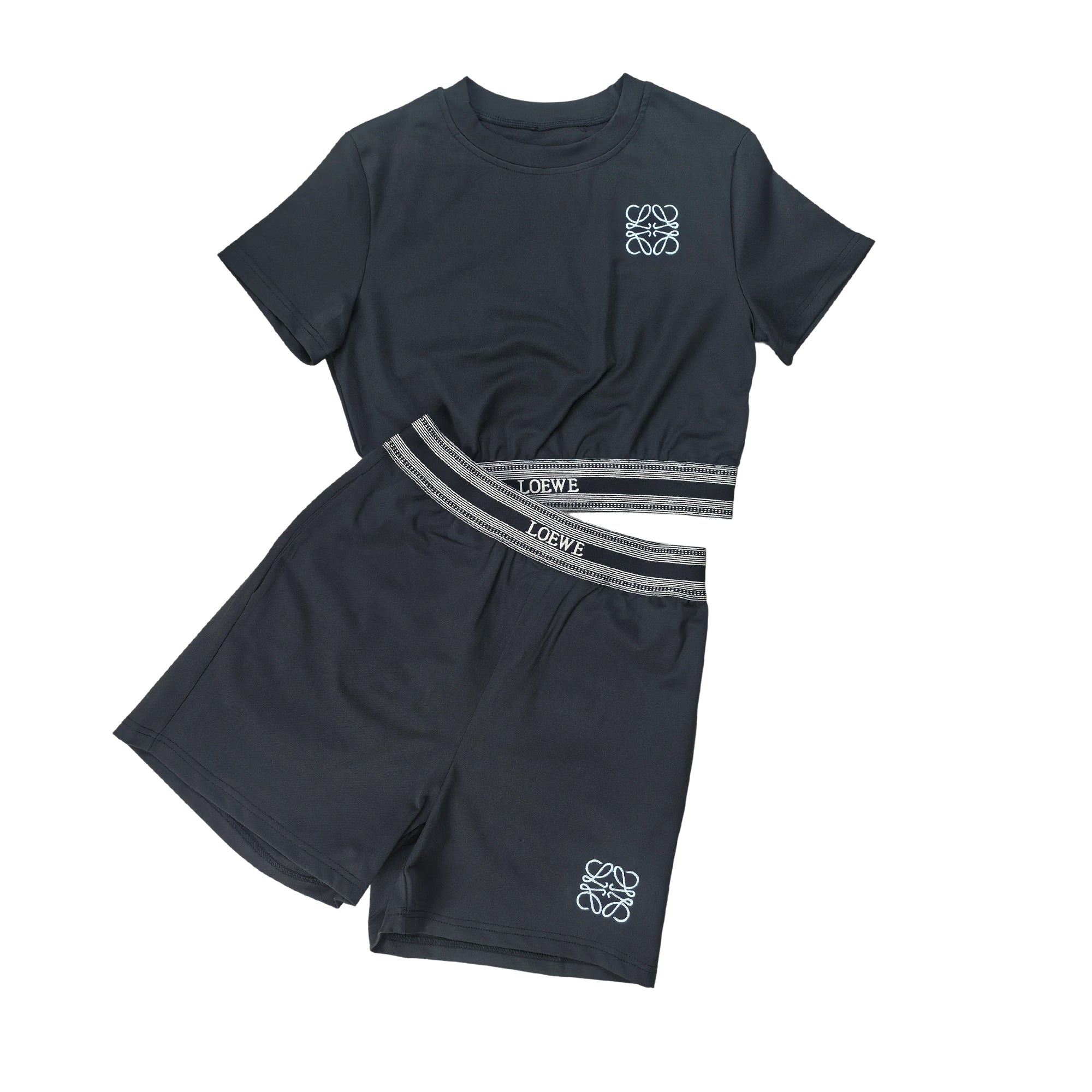 Women summer casual crop sports short-sleeved top and shorts two-piece set 5