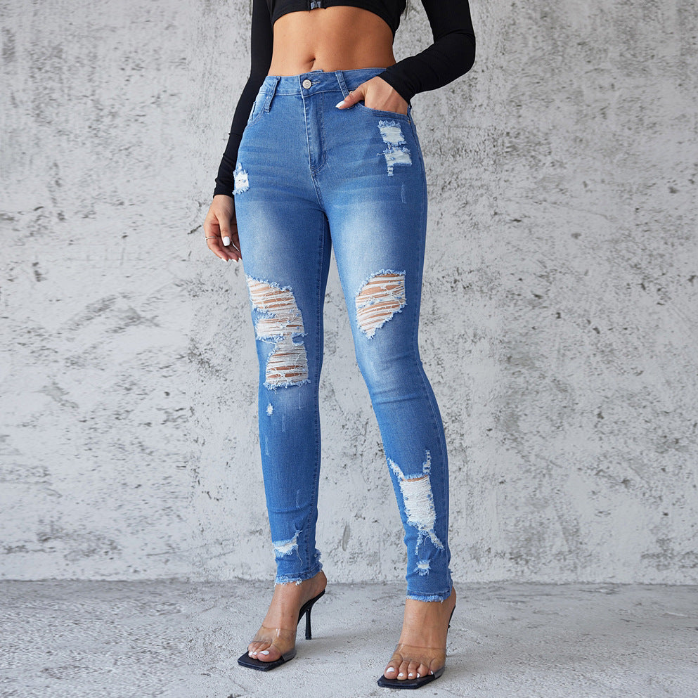 Ripped Denim Trousers Spring And Summer Style Slim Fit Trousers 5