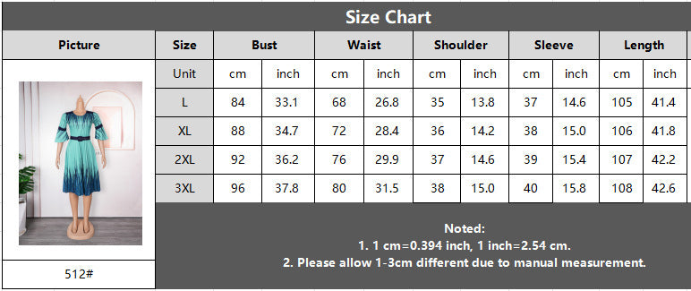 Plus Size African Dress Women High Waist Fashion Round Neck Printed Pleated Dress 12