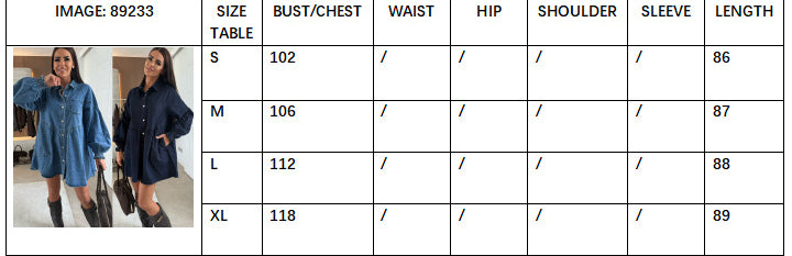 Women Casual Shirt Button-Down Long-Sleeved Denim Dress 8