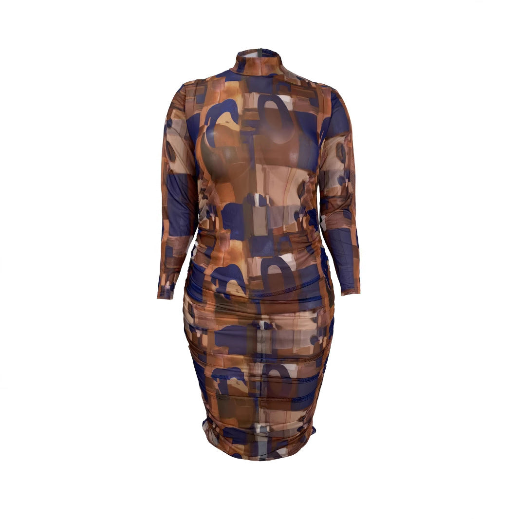 Plus Size Fashion Trend Slim Waist Long Sleeve Party Dress 6