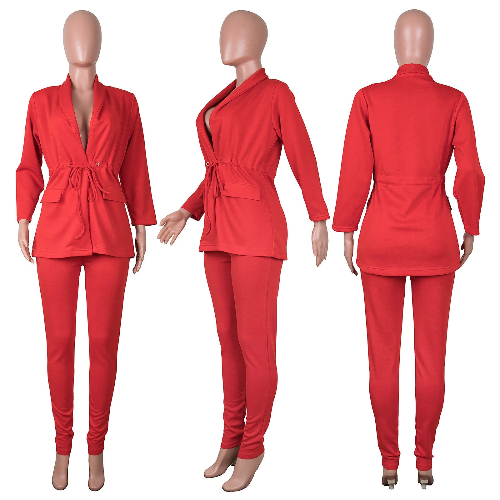 Women Casual Lace-Up Blazer + Pant Two Piece Set 14