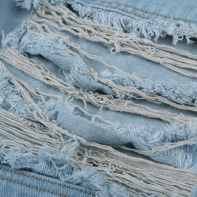 Street Ripped Pocket Patchwork Denim Straight-Leg Pants 16