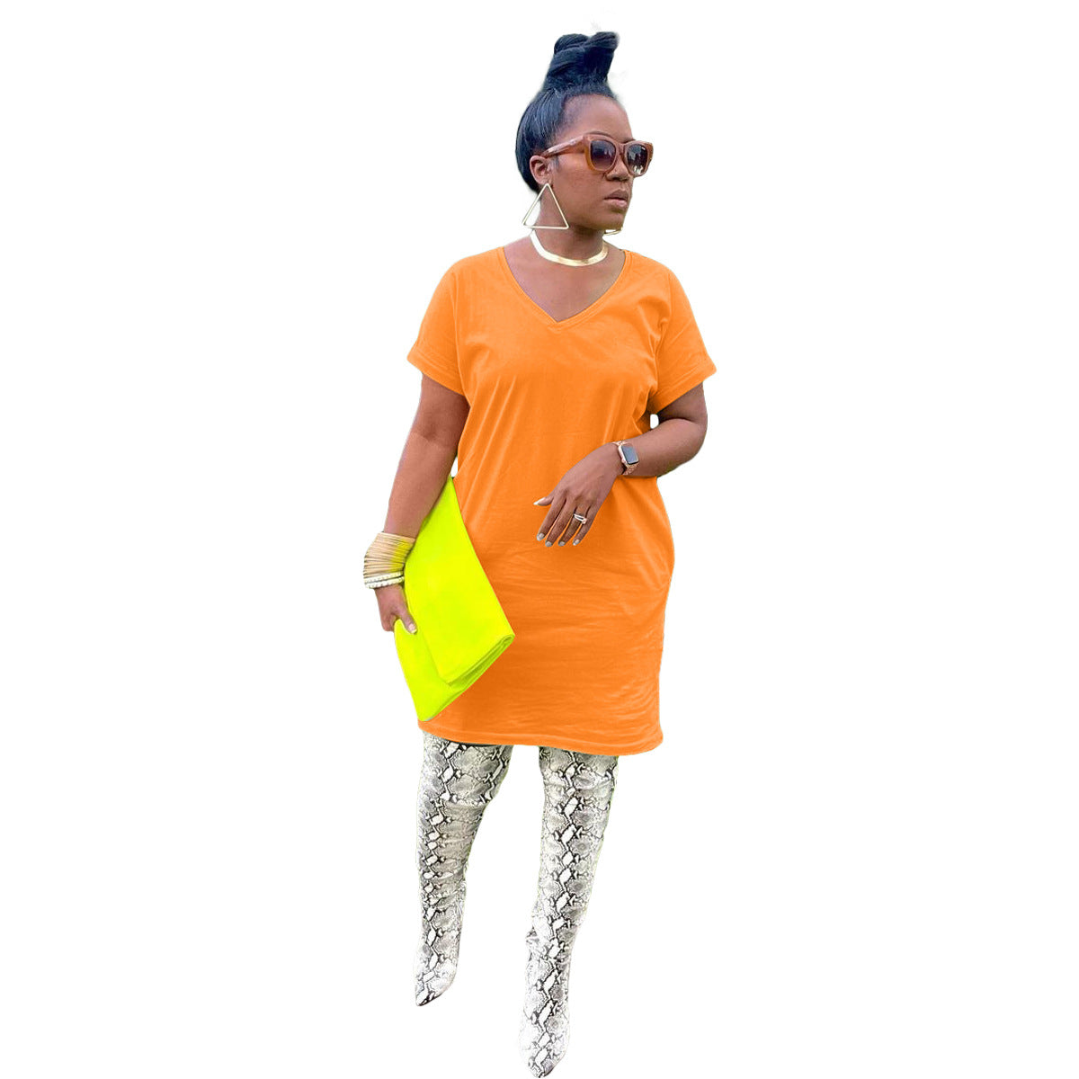 Women's V-Neck Solid Color Women's Fashion Dress 9