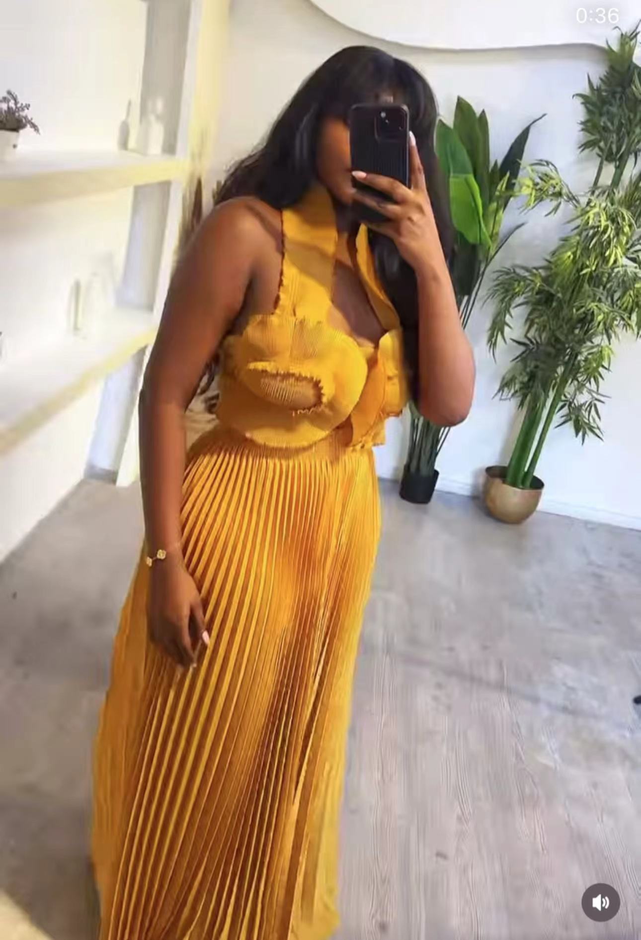 Women African Pleated Top + Wide Leg Pants Two-Piece Set