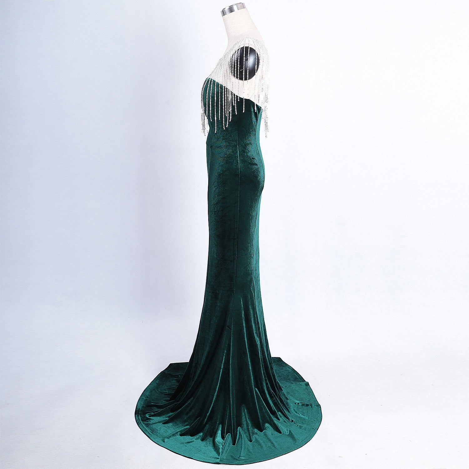 diamond chain velvet evening dress Formal Party long slim and elegant mermaid Prom Dress 34