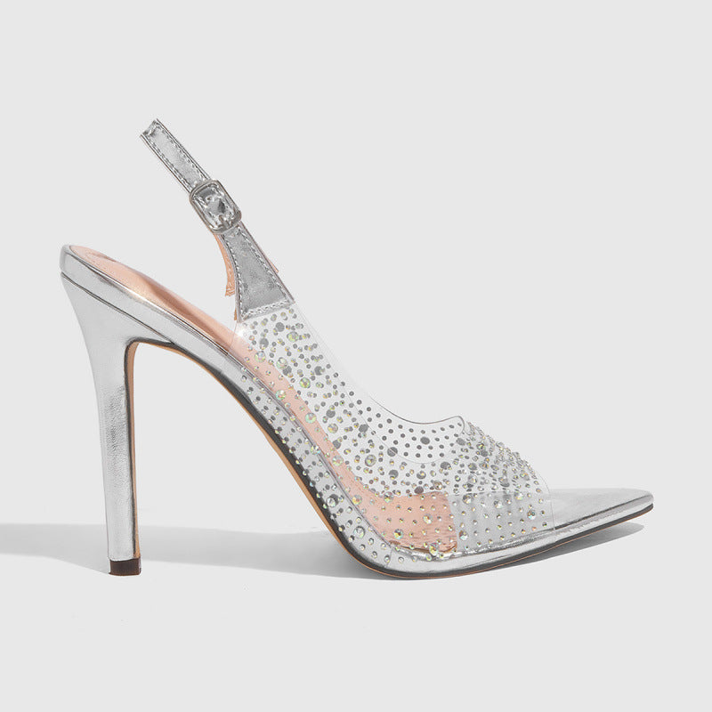 Peep Toe High Heels Rhinestone Stiletto 7