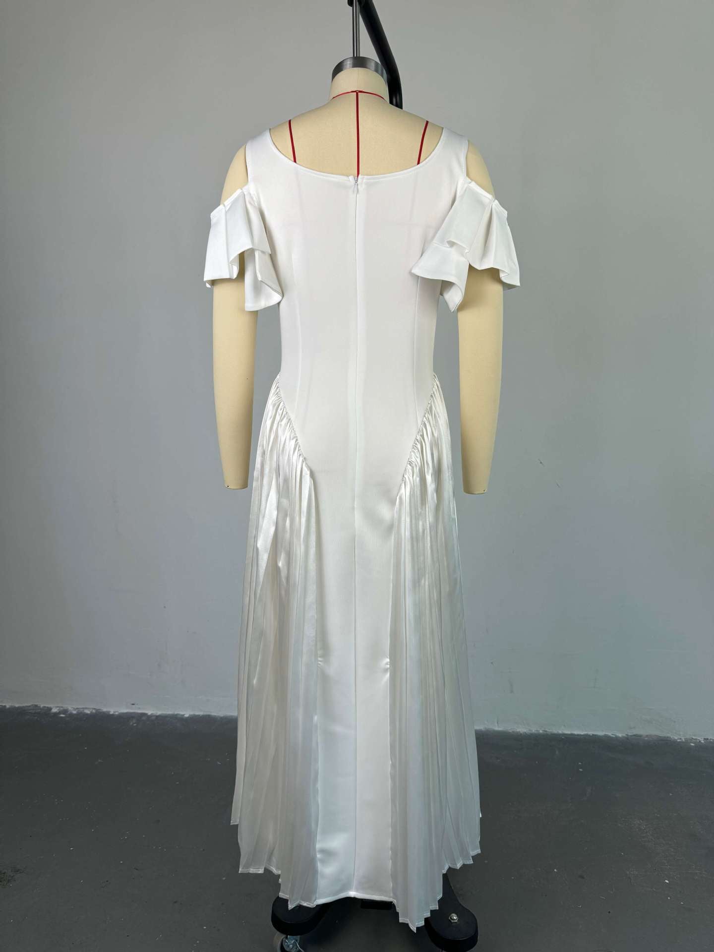 Women's Summer Chic Elegant U-Neck Ruffle Sleeve High Waist Pleated Long Dress 10