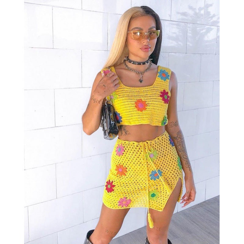 Summer Casual Crochet Knitting Skirt Set 25