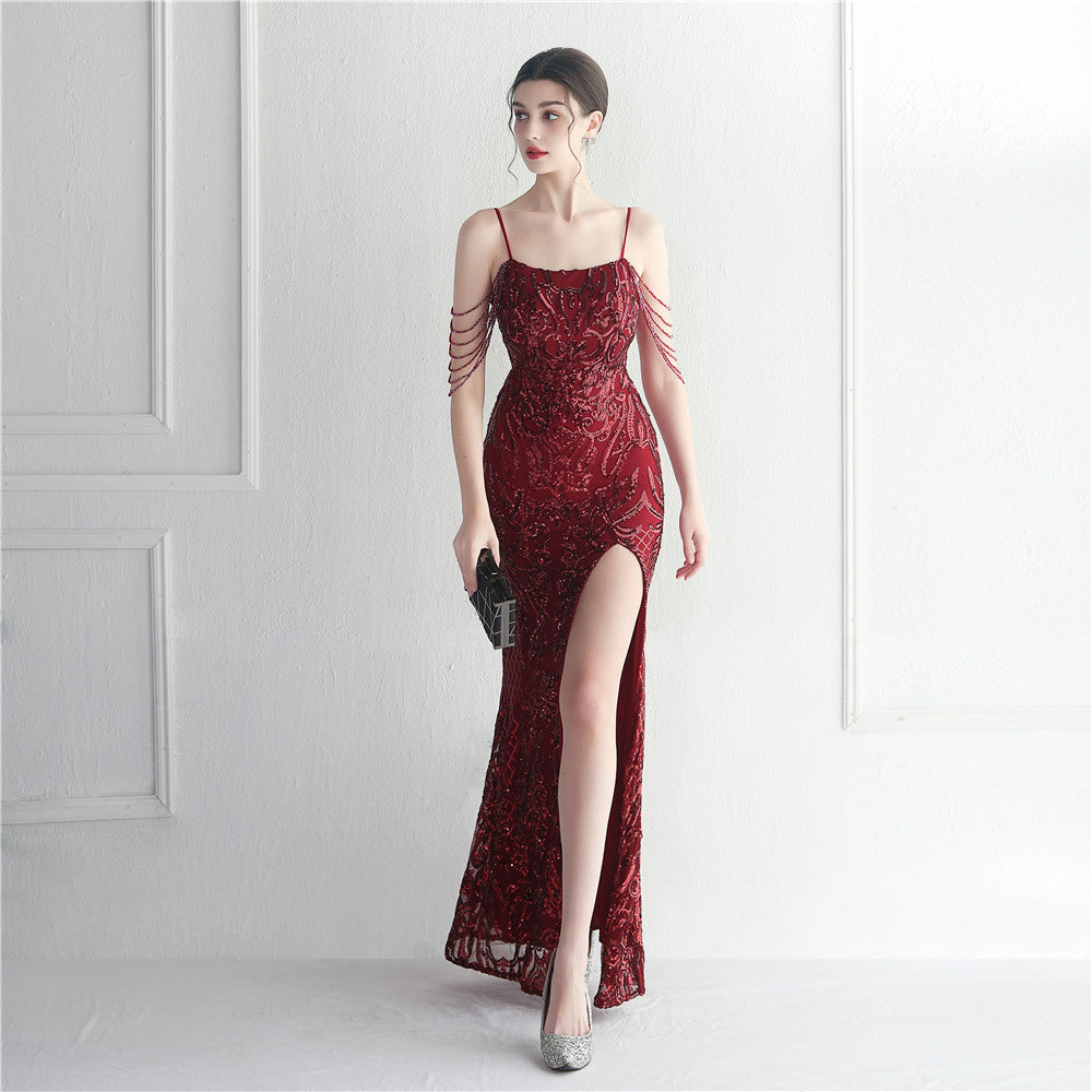 Sexy Straps Sequin Beading Sexy Long Dress Formal Party Evening Dress 16