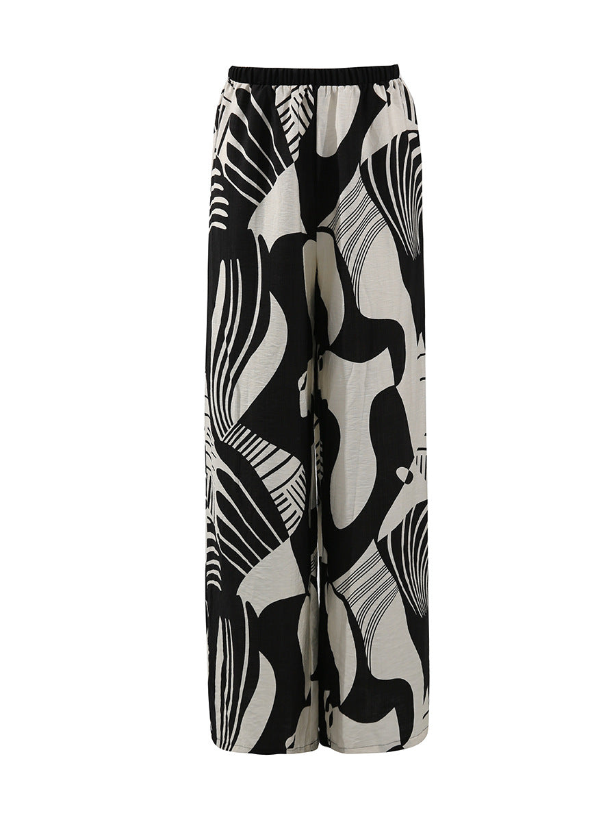 Sexy Strapless Low Back Top + Fashion Print Straight-Leg Pants Two-Piece Set 6