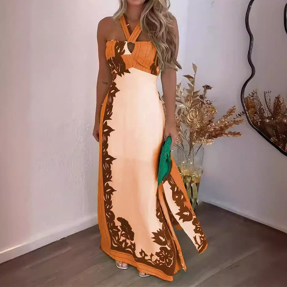 Summer Halter Neck Sexy Fashion Holidays Beach Long Print Women Dress 4
