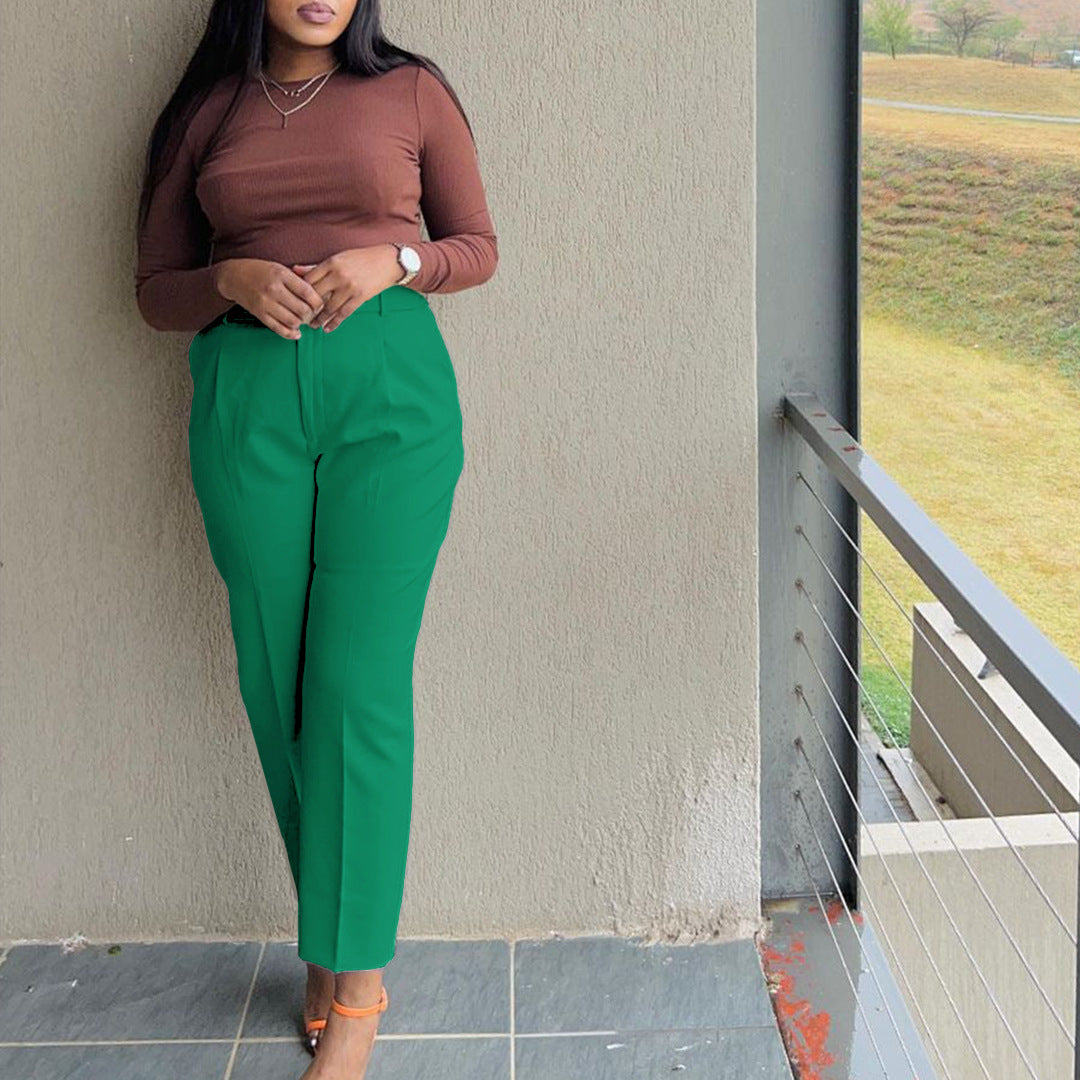 Women's Fashion Casual High Waist Solid Suit Pants Career Trousers 5