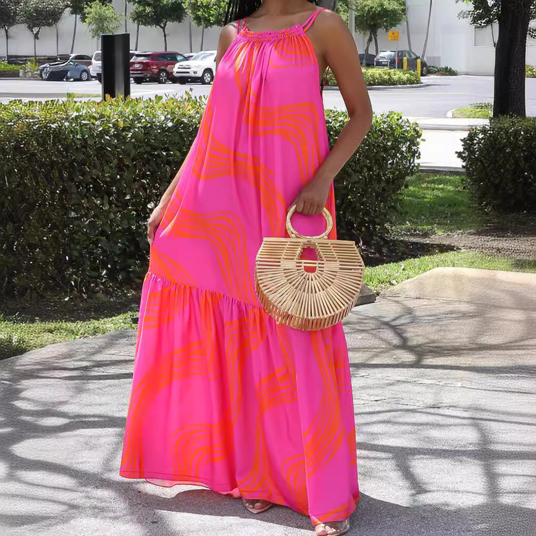 Women Summer Holidays Backless Suspender Maxi Dress 3