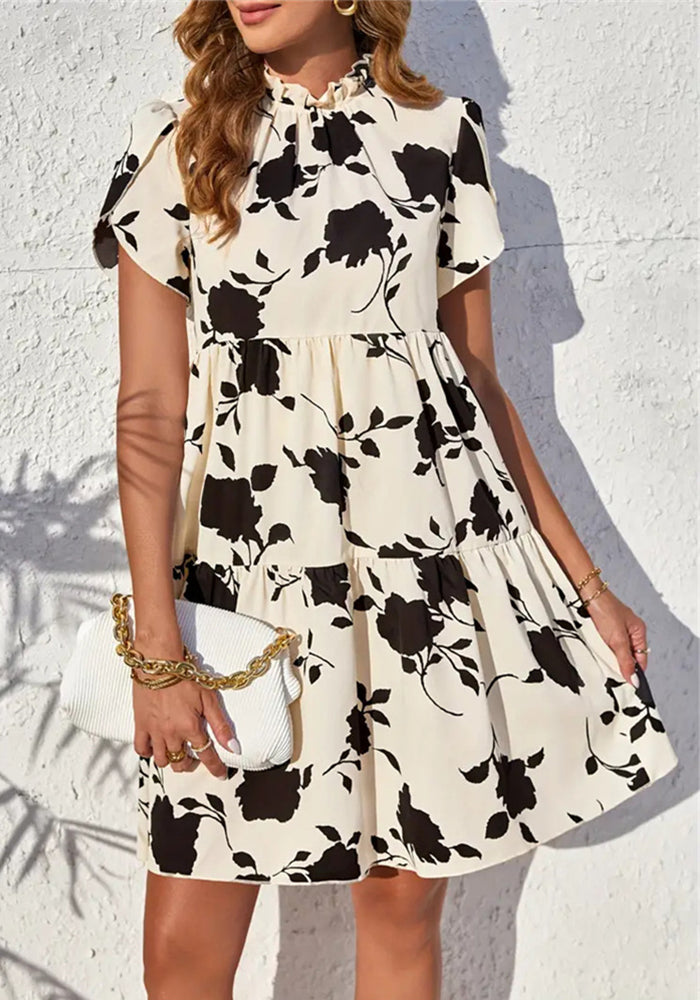 Women short sleeve Peter Pan Collar Ruffle Edge lotus leaf dress