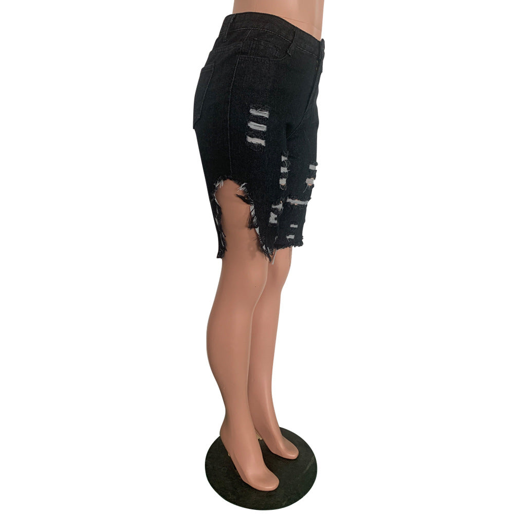 Distressed Denim Knee-Length Shorts 11