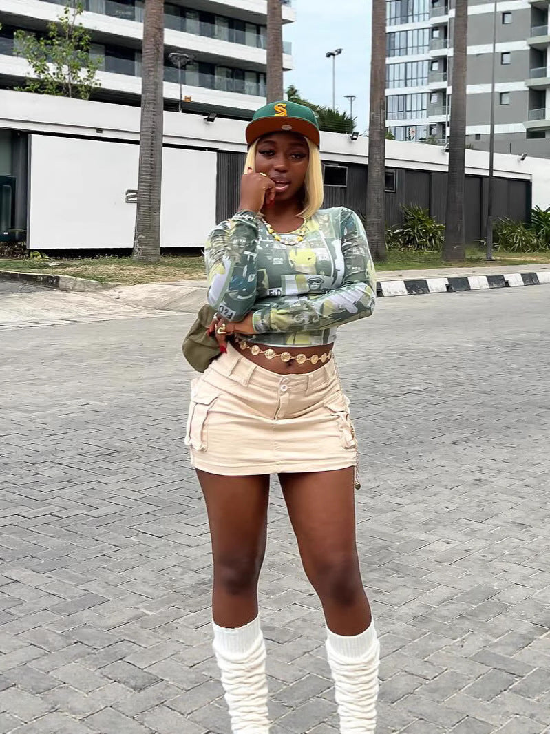 High-Waist Cargo Pocket Bodycon Mini Skirt 6