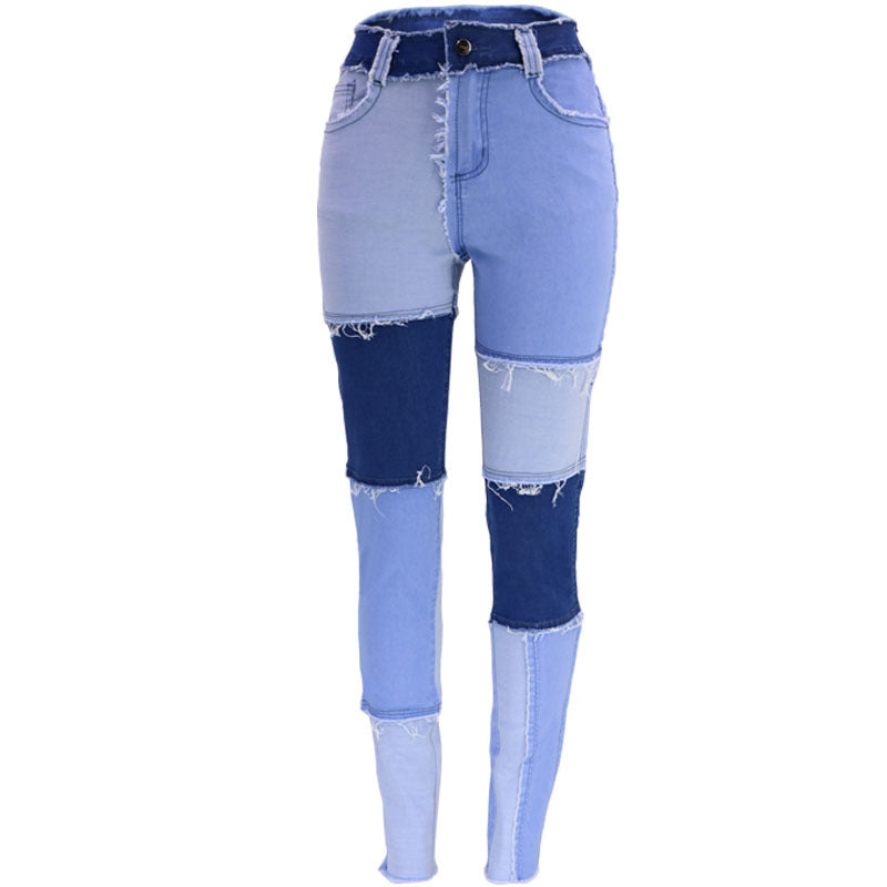 Women Fall Stretch Washed High Waist Vintage Tassel Denim Pants 10