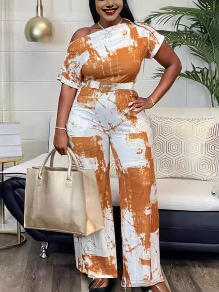 Plus Size Women Summer Print Jumpsuit