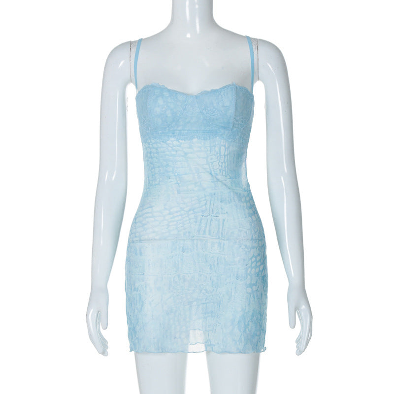 Women's Autumn Sexy Hollow Strap Print Mini Dress 6