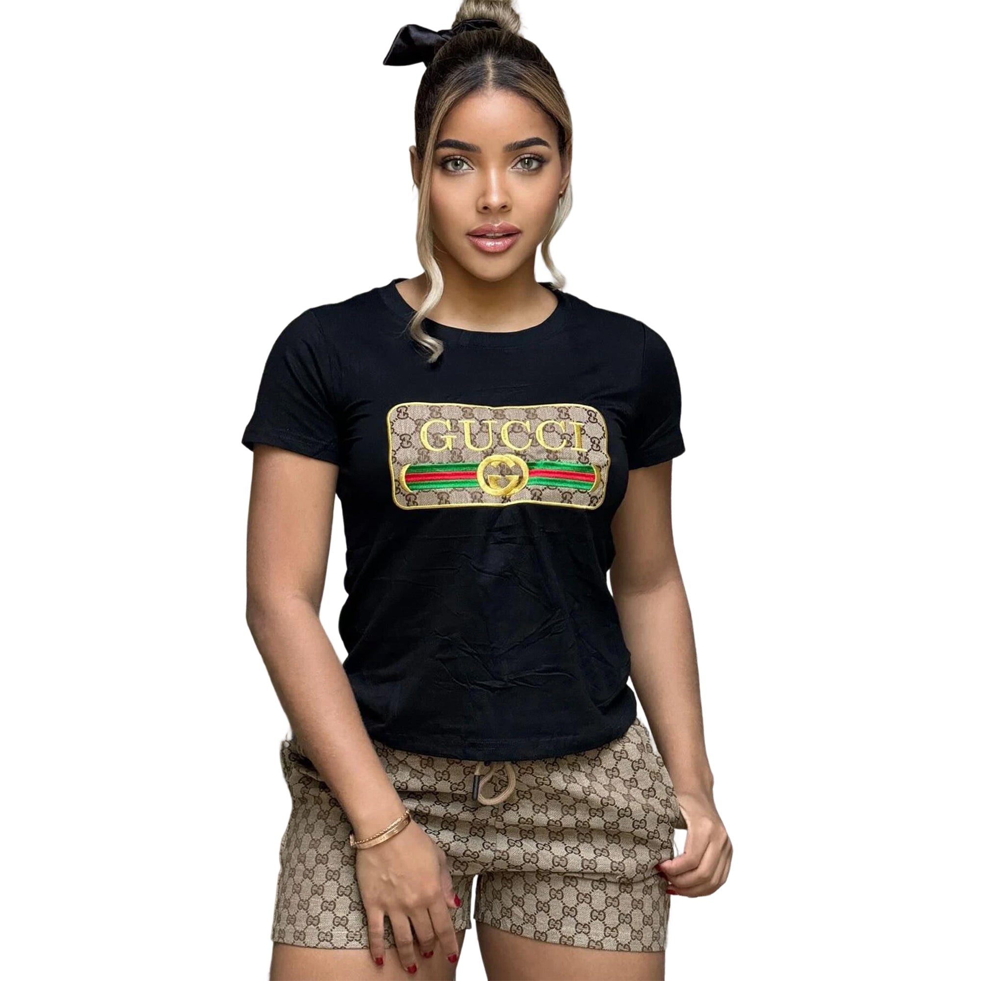 Women summer embroidered + printed short-sleeved Top and shorts two-piece set 13