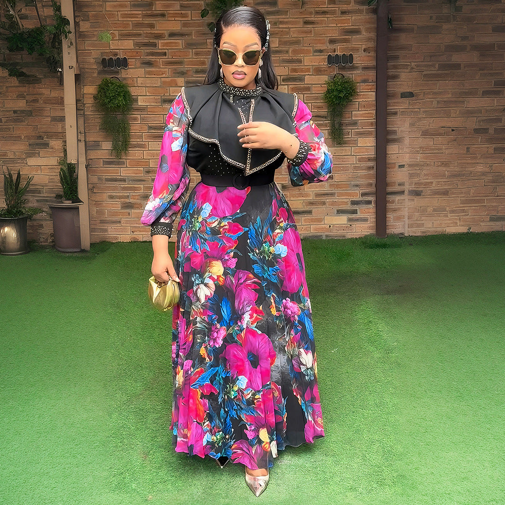 Plus Size Women African Elegant Print Long Sleeve Dress 3