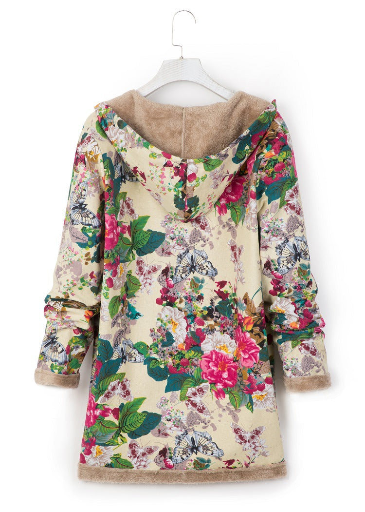 Winter Women's Printed Fleece Hooded Warm Jacket 15