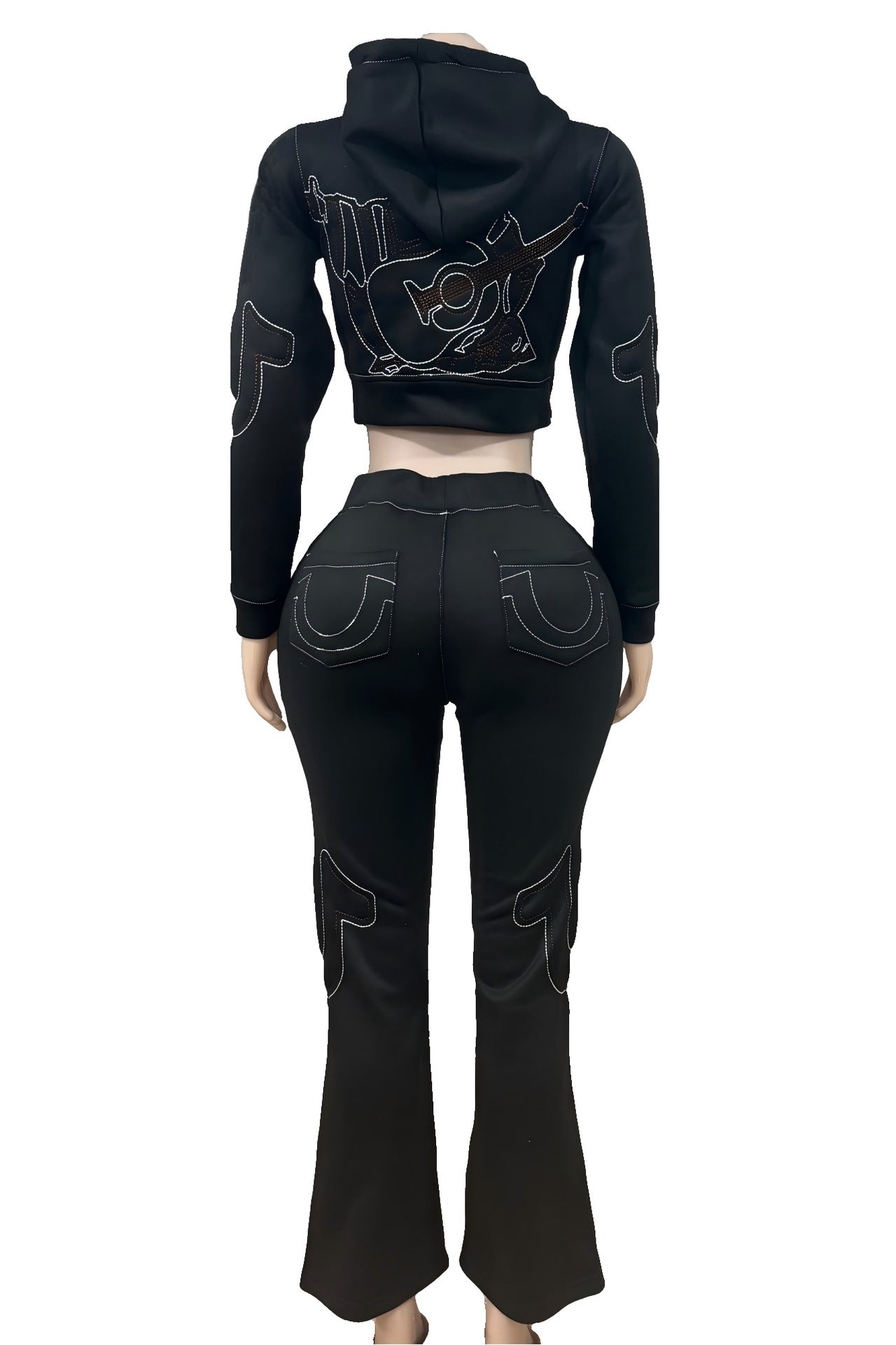 Women casual embroidered sports hoodies two-piece top and pant 4
