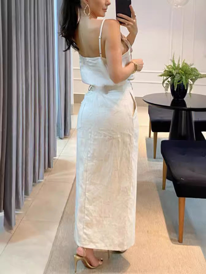 Women top and pocket skirt, two-piece set