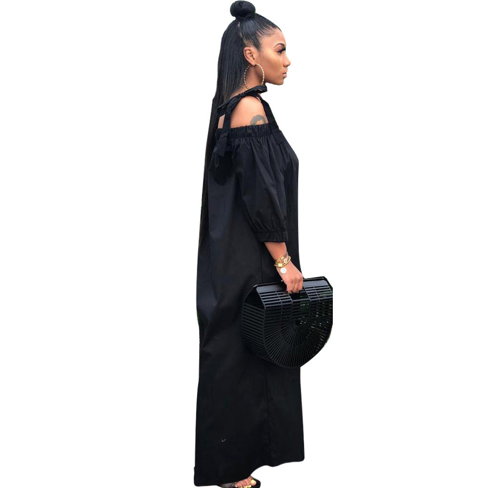 Women Casual Off Shoulder Lantern Sleeve Suspender Loose Wide Leg Jumpsuit 4