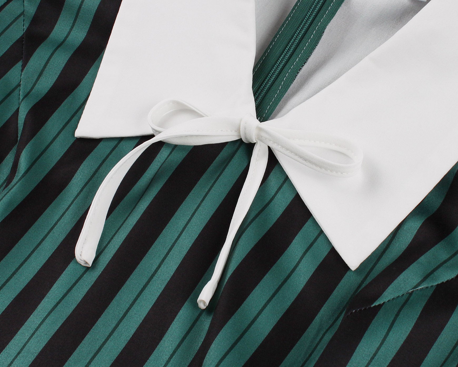 Women Striped Peter Pan Collar Lace-Up Puff Short Sleeve Vintage Dress 6