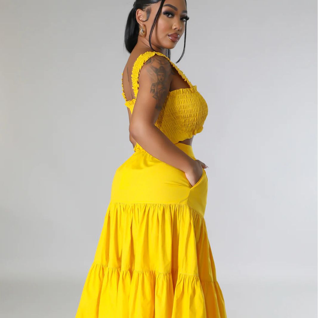 Summer Sexy Suspenders Two-piece Pleated Strapless Top High Waist Trendy Sexy Swing Skirt Set 5