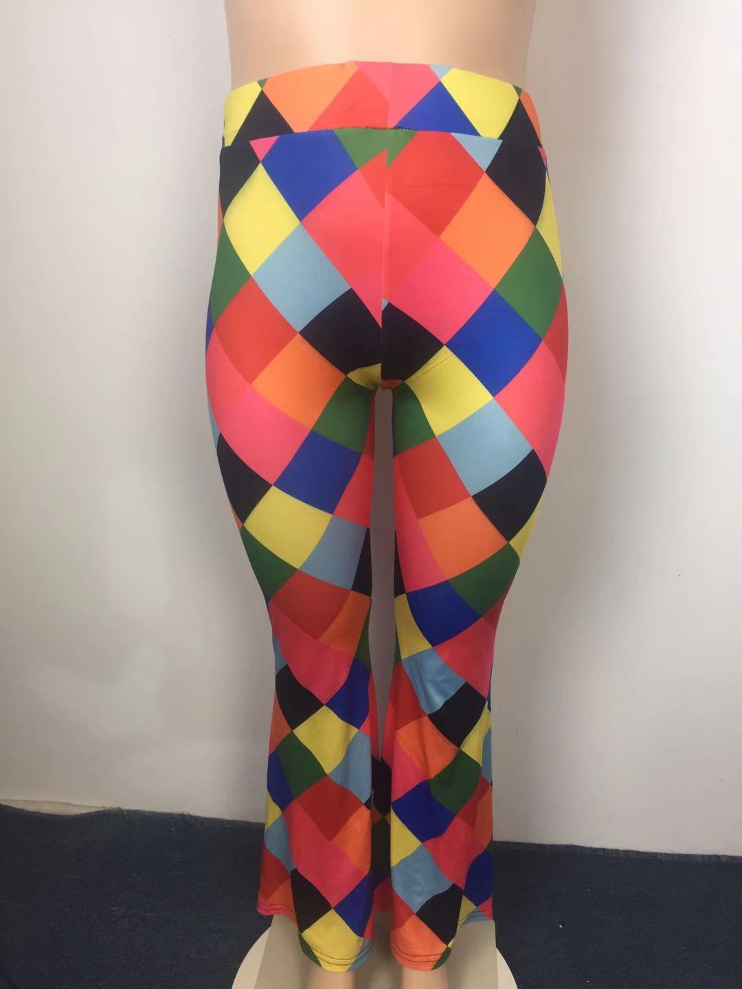 Plus Size Women Square Print Bell Bottom Pants 5