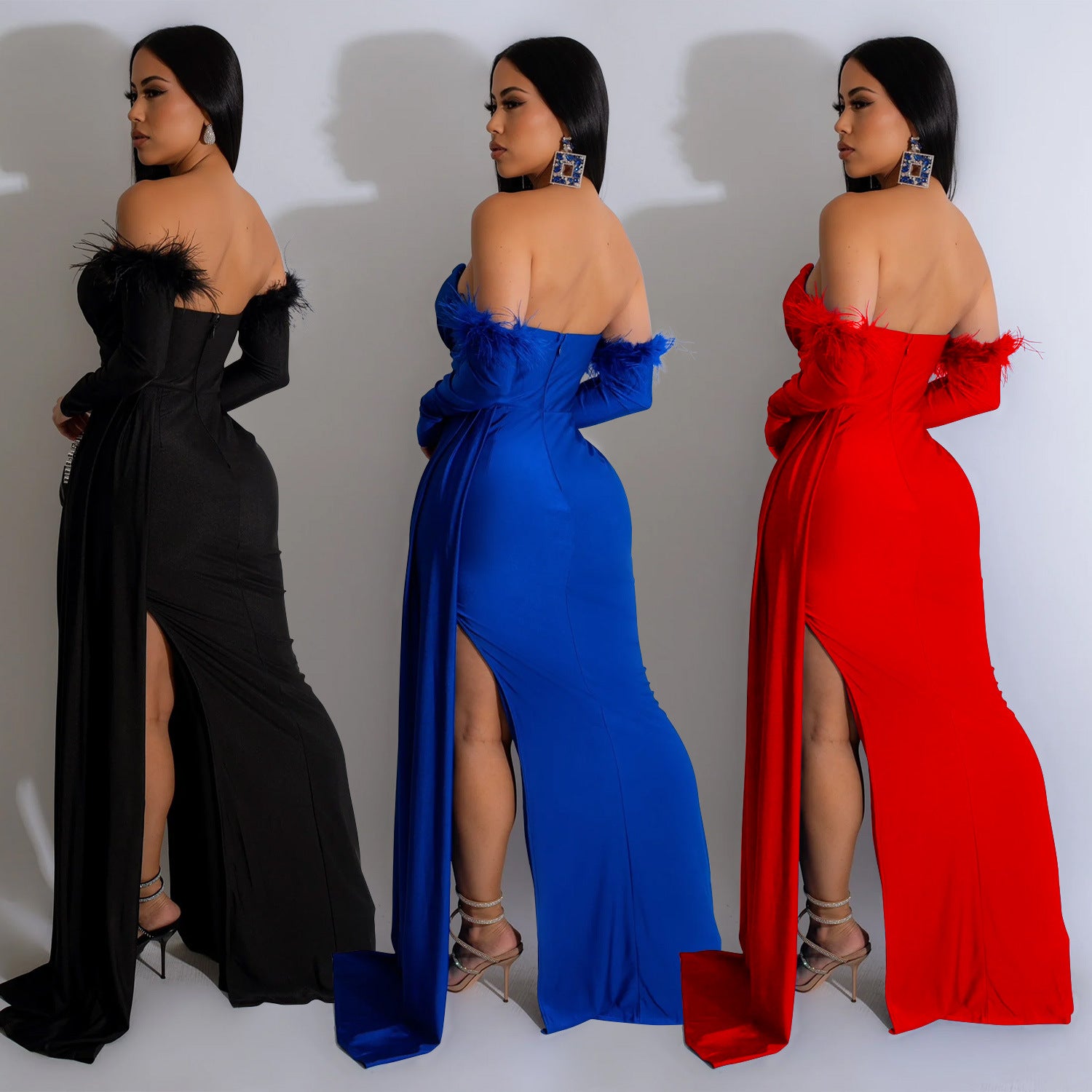 Fashion Women's Solid Color Pleated Low Back Slit Maxi Dress 10