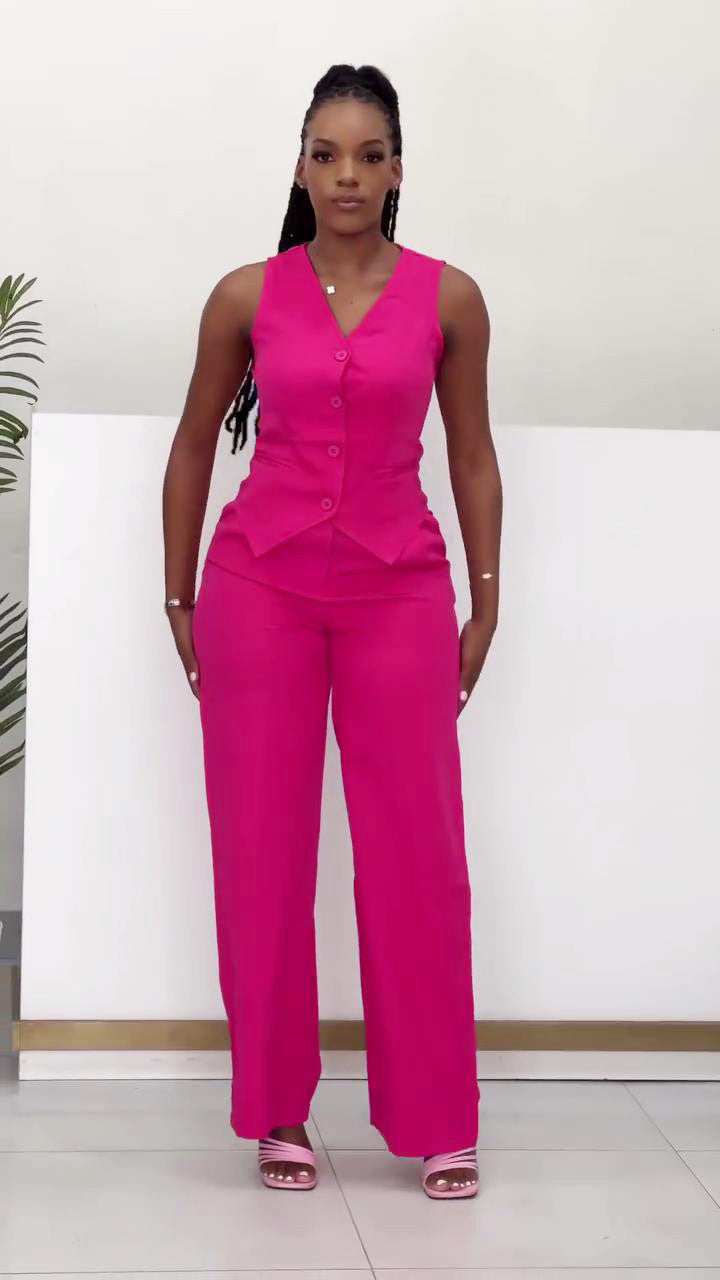 Women sleeveless vest wide-leg pants two-piece set