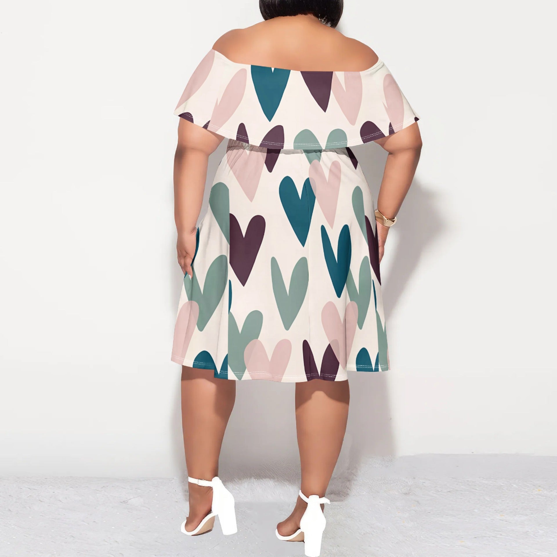 Plus Size Women's Off Shoulder Printed Casual Dress 4