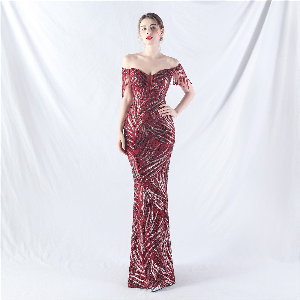 Elegant off shoulder sequin Fishtail Plus Size Formal Party Evening Dress 4