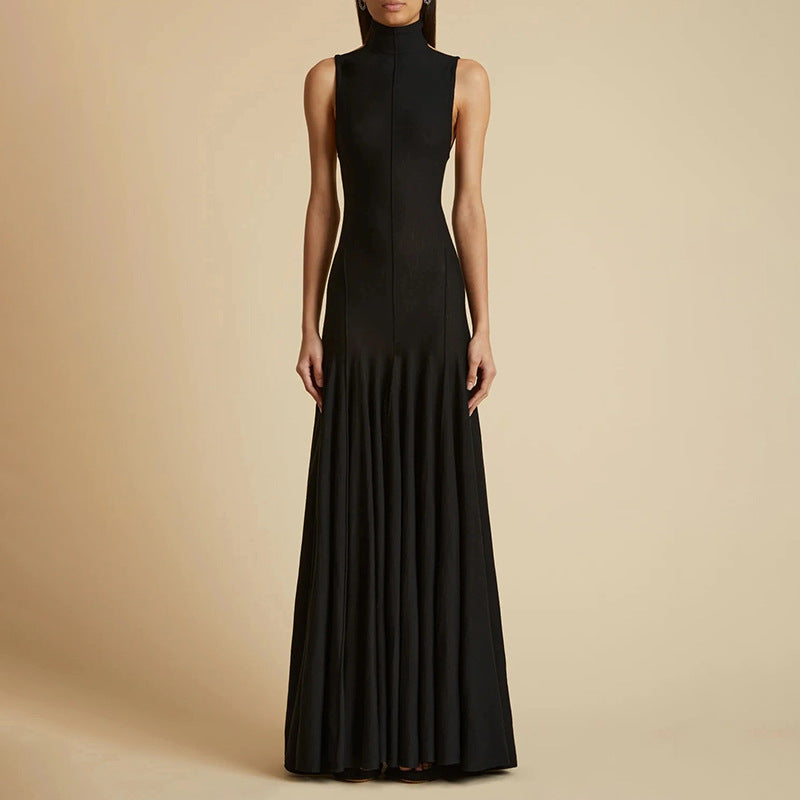 Chic Elegant Spring Stand Collar Sleeveless Comfortable Pleated Dress