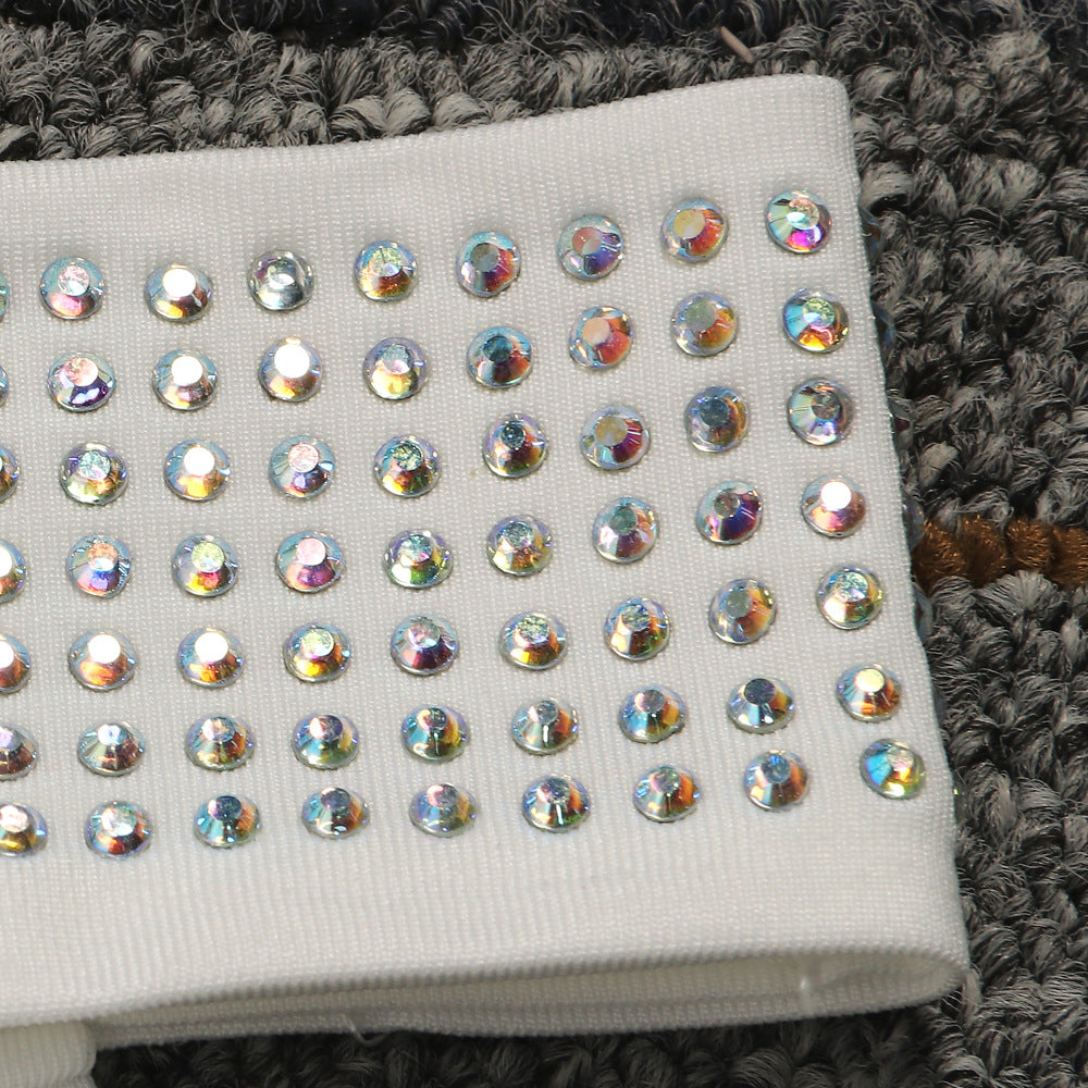 Sexy diamond-encrusted deep V-wrapped chest strap two-piece skirt set 50