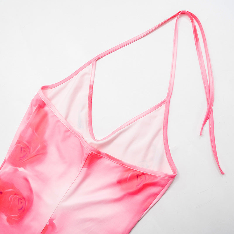 Women Summer Casual Printed Backless Strappy Fishtail Maxi Dress 15