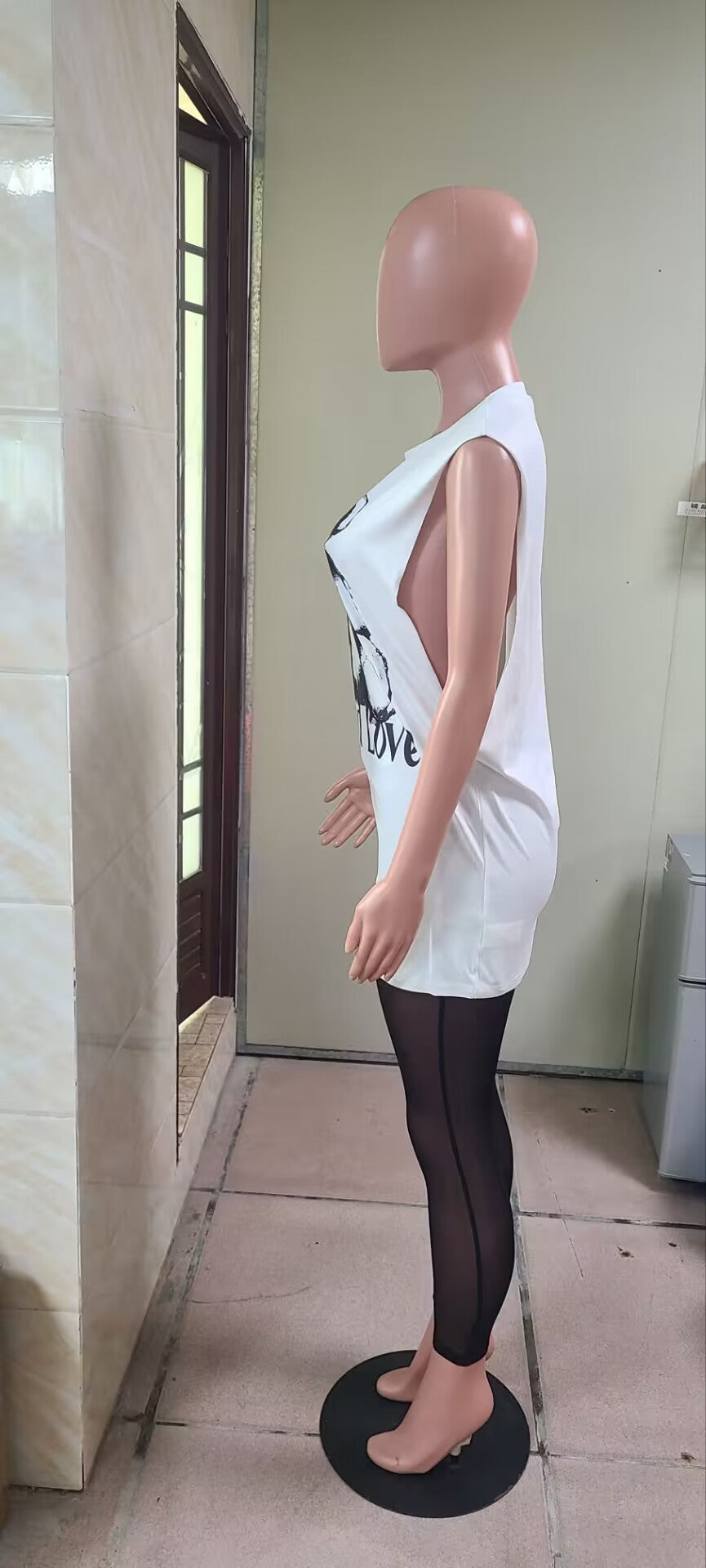 Women's Letter Bear Printed Sleeveless Round Neck Two Piece Mesh Pants Set 5