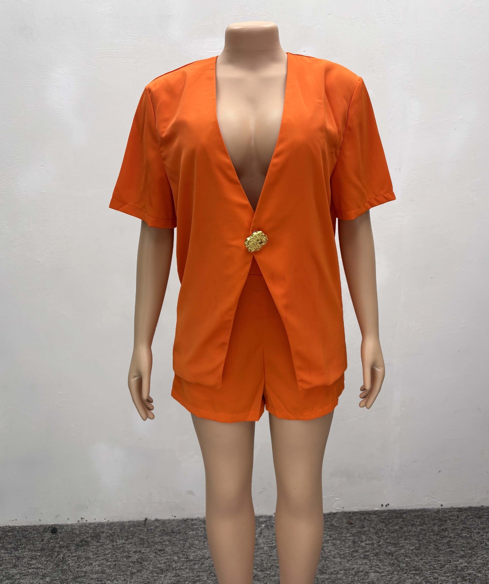 African Fashion Solid Color Short-Sleeved Top High Waist Shorts Women Two-Piece Set 8