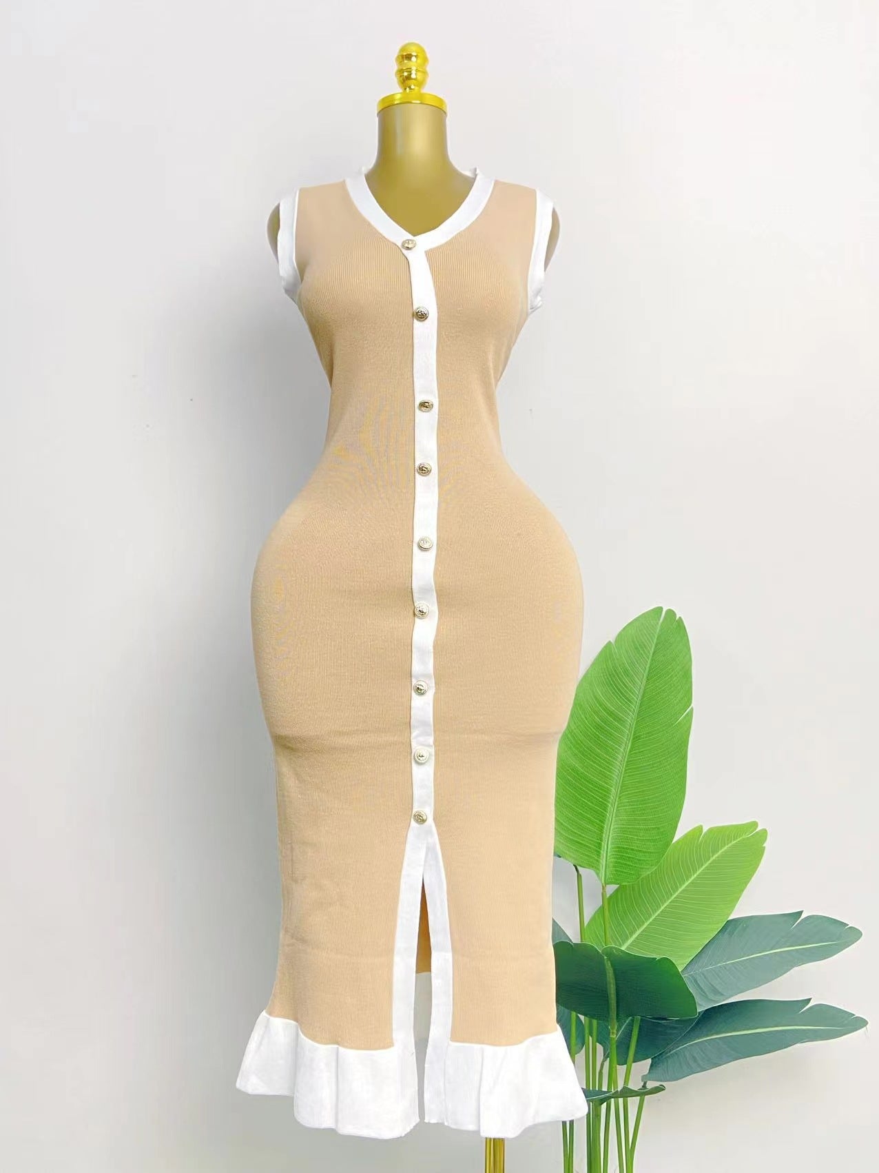 Women V-neck sleeveless contrasting sexy summer dress 5