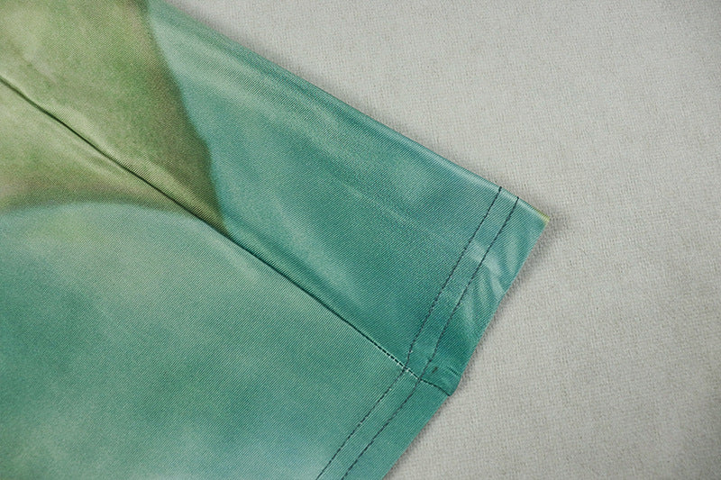 Career Women's Print Pleated Waist Tie Slim Fit Bodycon Round Neck Long-Sleeve Dress 16