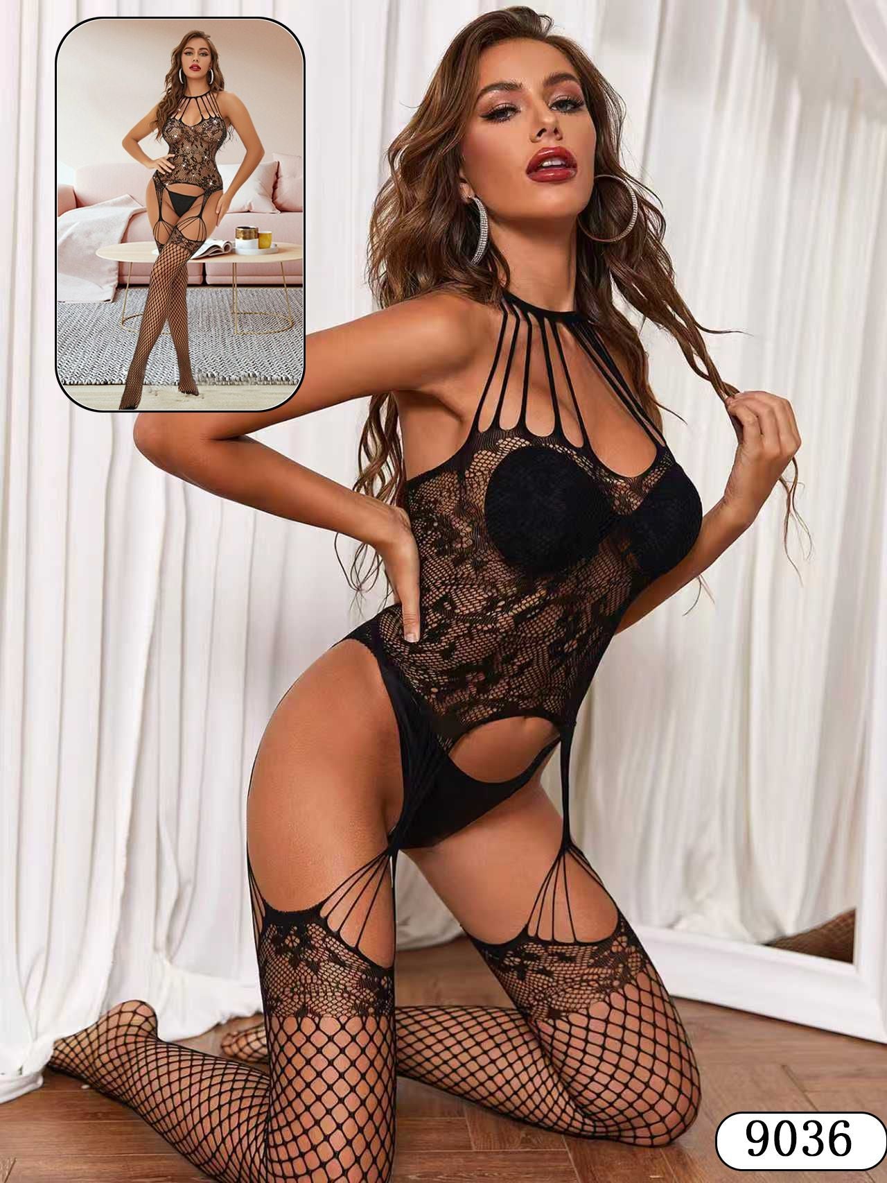 Women's Christmas Sexy Lingerie Plus Size Seductive Open-Crotch See-Through Mesh bBodystockings 13
