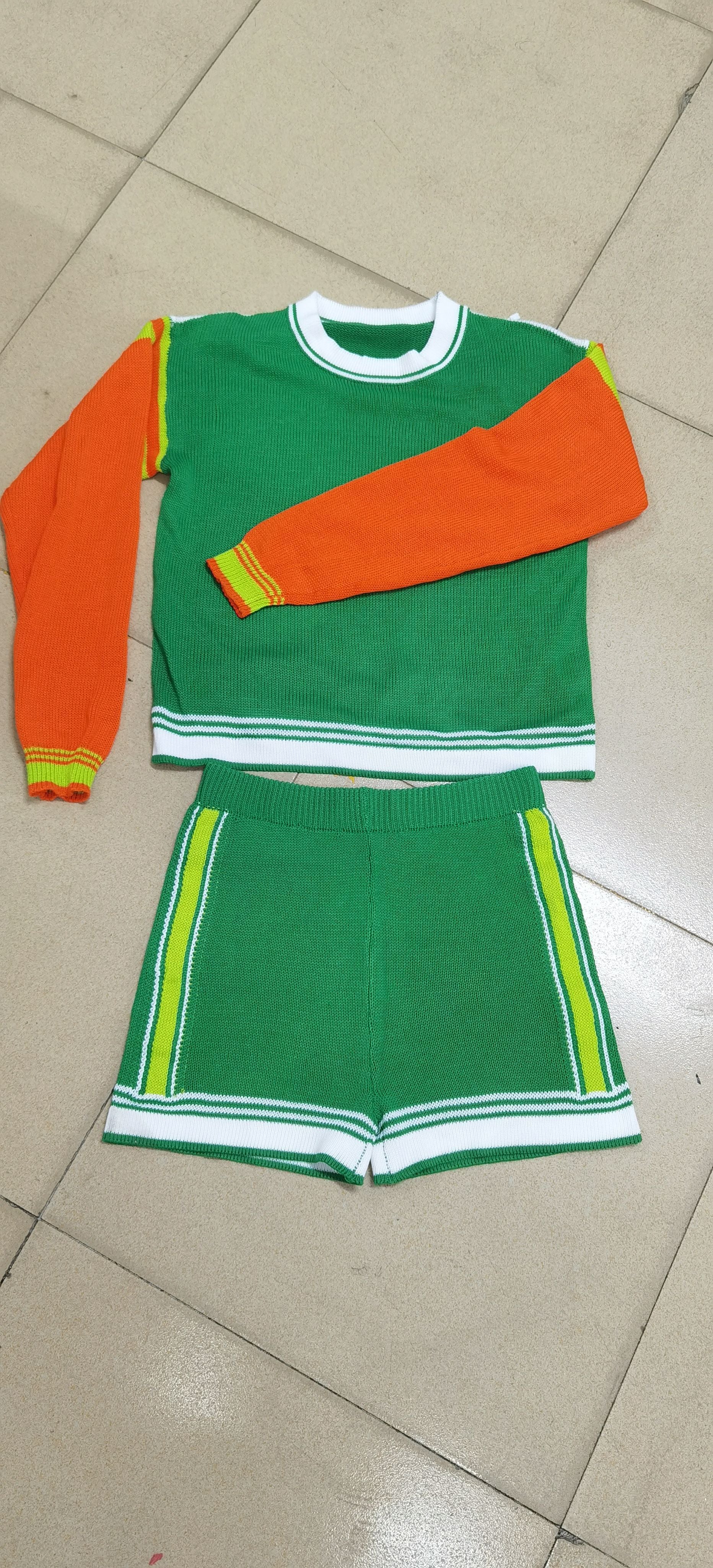 Women's Sporty Casual Color-Block Long Sleeve Two Piece Shorts Set 8